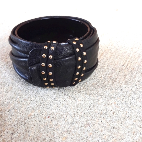 Black Leather Bangle Bracelet/ 90's/Handcrafted/ Statement Bracelet - Picture 13 of 16